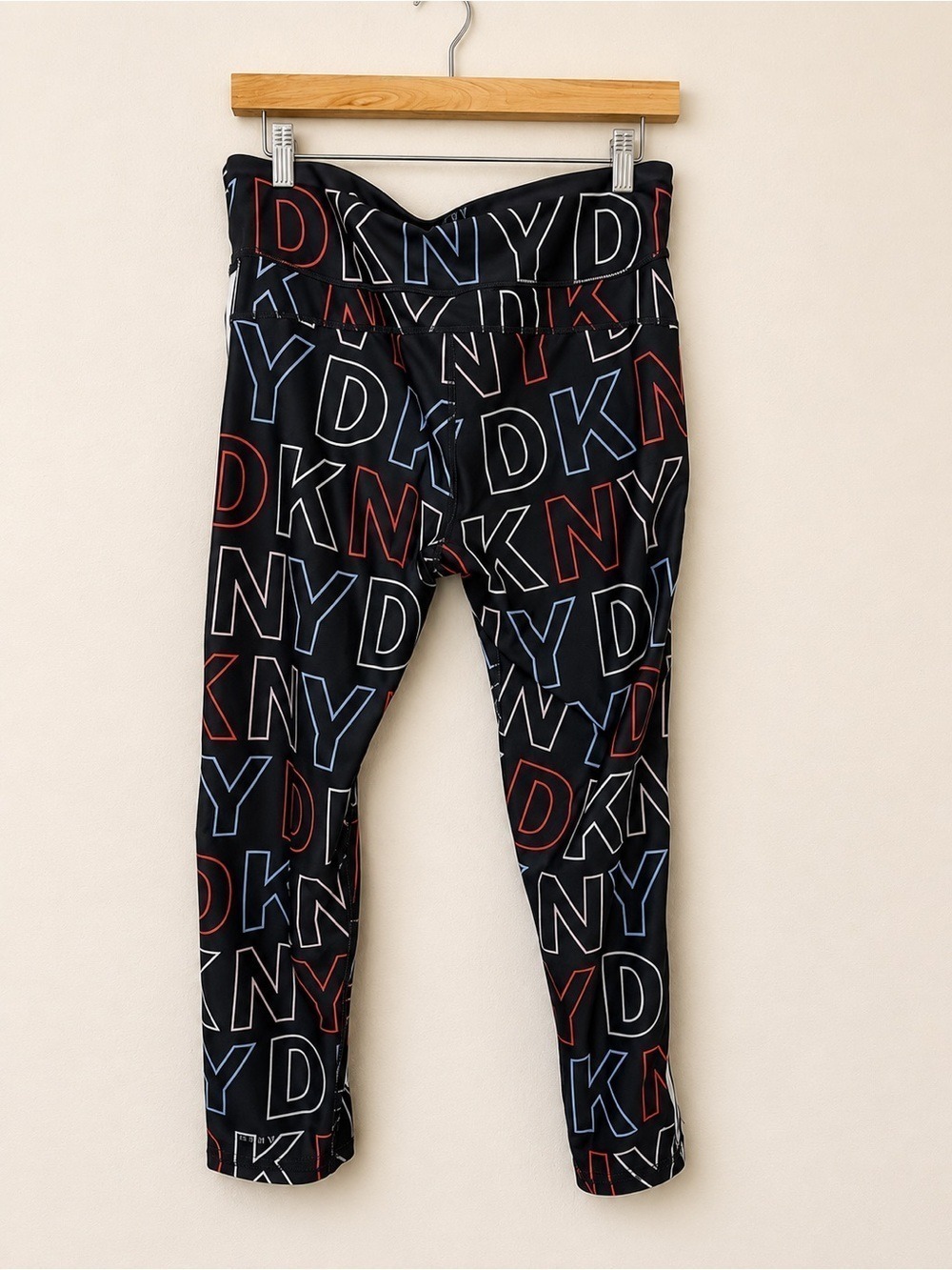DKNY Sport Logo Mania Crop Leggings XL High Rise Side Stripe Logo Print - Picture 6 of 11